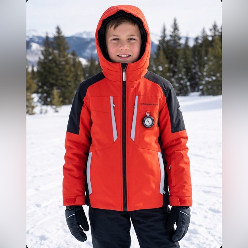 Obermeyer Ski Orange and Black Hooded Winter Jacket for Kids